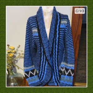 Notations Blue and Black Knit Cardigan Size Large